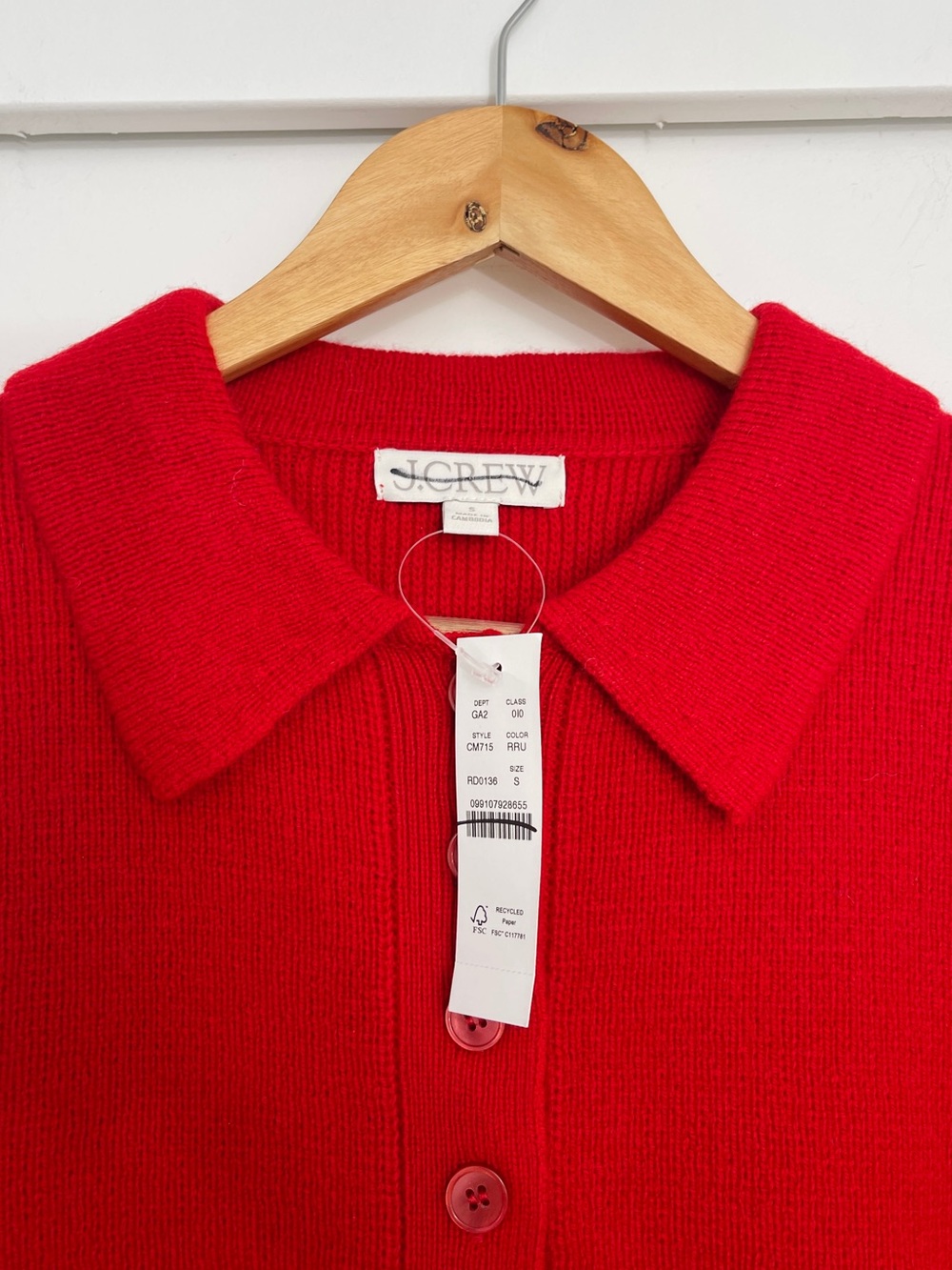 NWT J Crew 100% Lambs Wool Red Cardigan Stitch Sweater Size Small - Picture 3 of 5
